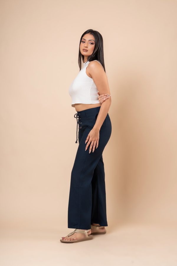 Front Tie-Up Detailed Linen Pant - Image 5
