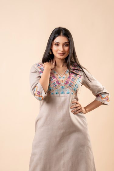 Geometric Embroidery Detail Midi Dress