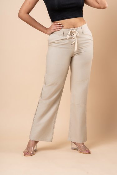Front Tie-Up Detailed Linen Pant