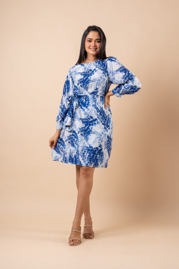 Long Sleeve Pleated Overlapping Short Dress - Image 4
