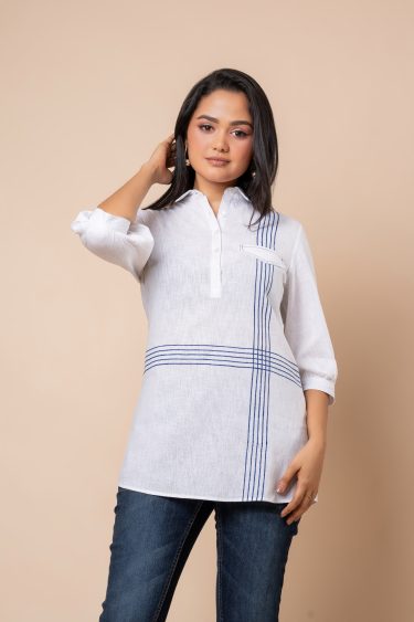 Pocket Flap Detail Embroidered Shirt Blouse