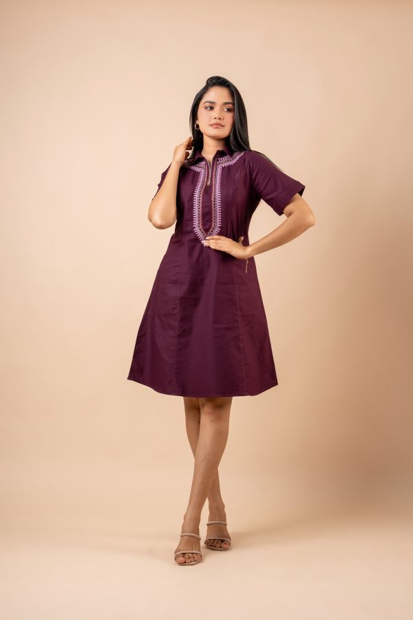 Embroidered Front Zipper Detail Short Dress - Image 5