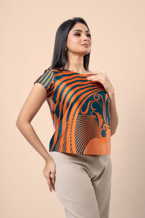Abstract Patterned Short Sleeve Blouse - Image 2