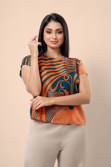 Abstract Patterned Short Sleeve Blouse