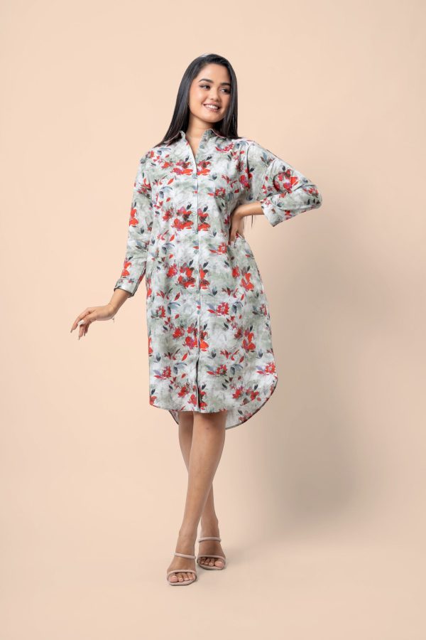 Floral Patterned Curved Hem Short Dress - Image 3