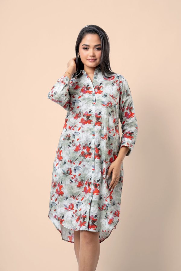 Floral Patterned Curved Hem Short Dress - Image 2