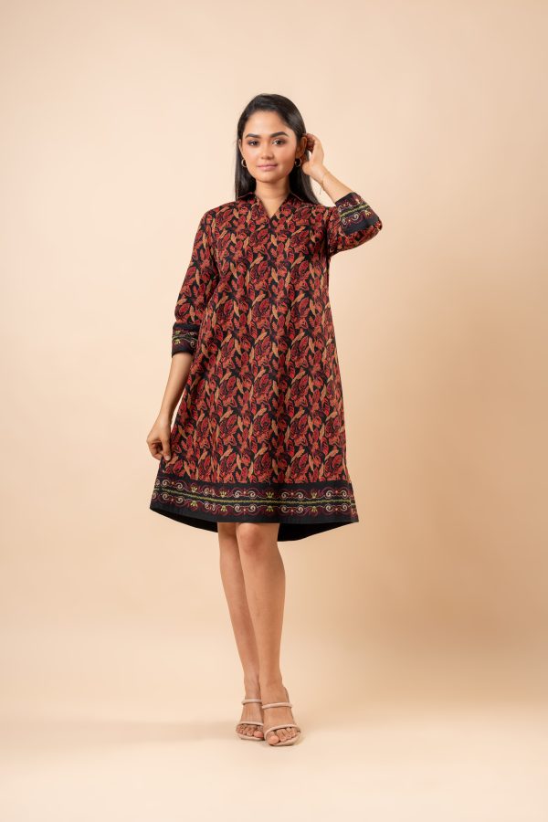 Contrast Embroidery Detail Collared Short Dress - Image 5
