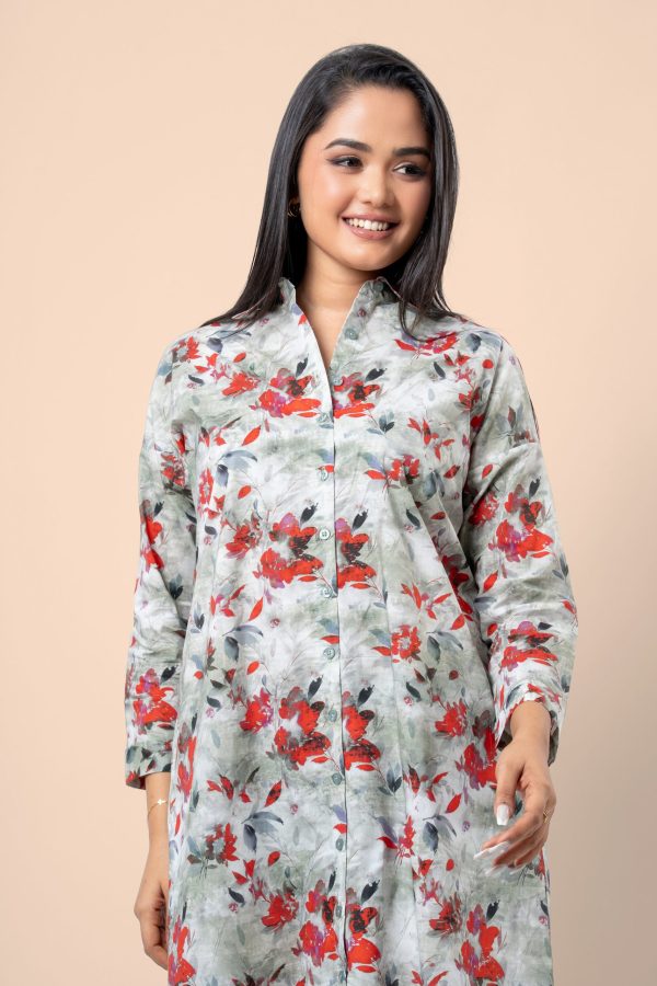 Floral Patterned Curved Hem Short Dress
