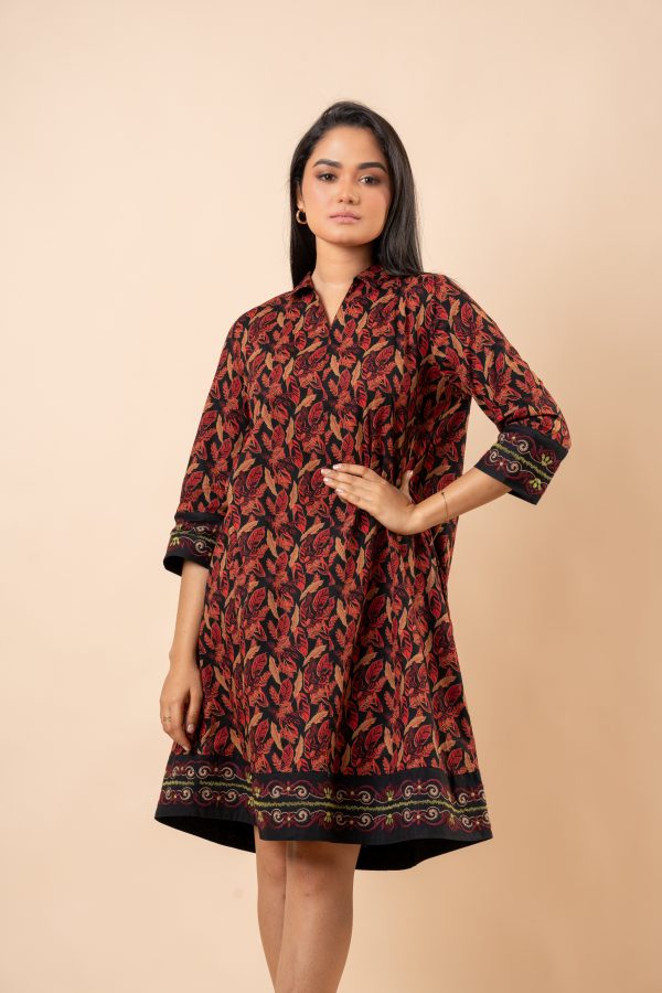 Contrast Embroidery Detail Collared Short Dress - Image 2