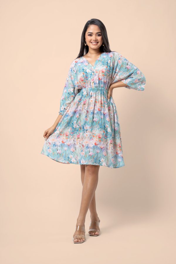 Waist Gather Detail Maggie Sleeve Short Dress - Image 5