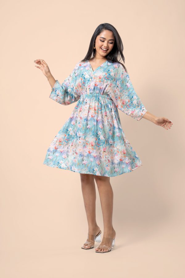 Waist Gather Detail Maggie Sleeve Short Dress - Image 4