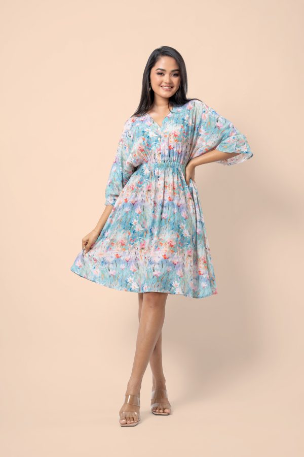 Waist Gather Detail Maggie Sleeve Short Dress - Image 3