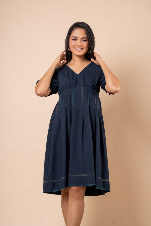 Thread Detail Puff Sleeve Short Dress - Image 2