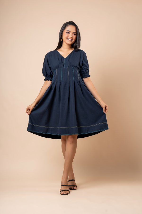 Thread Detail Puff Sleeve Short Dress - Image 4