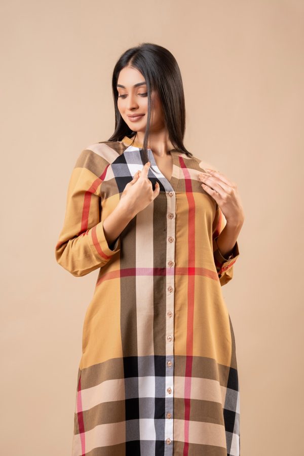 Plaid Patterned Raglan Sleeve Short Dress - Image 5
