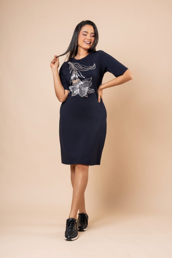 Floral Sequin Embellishment Detail Short T-Shirt Dress - Image 3