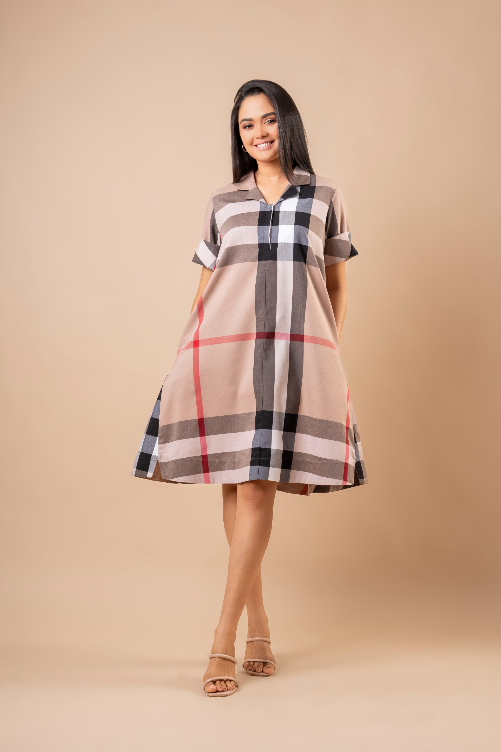 Plaid Printed Short Polo Tent Dress - Image 3