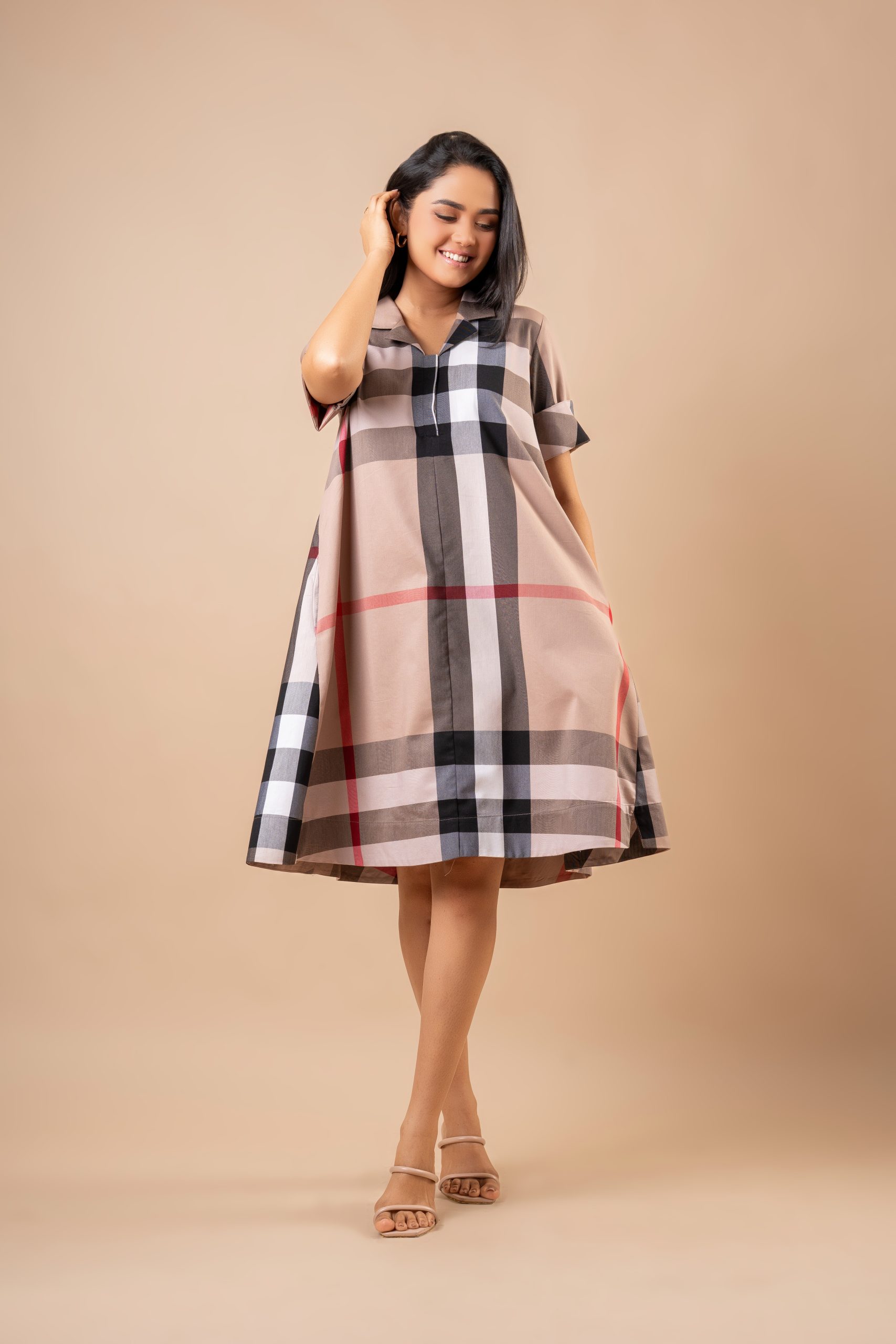 Plaid Printed Short Polo Tent Dress - Image 2