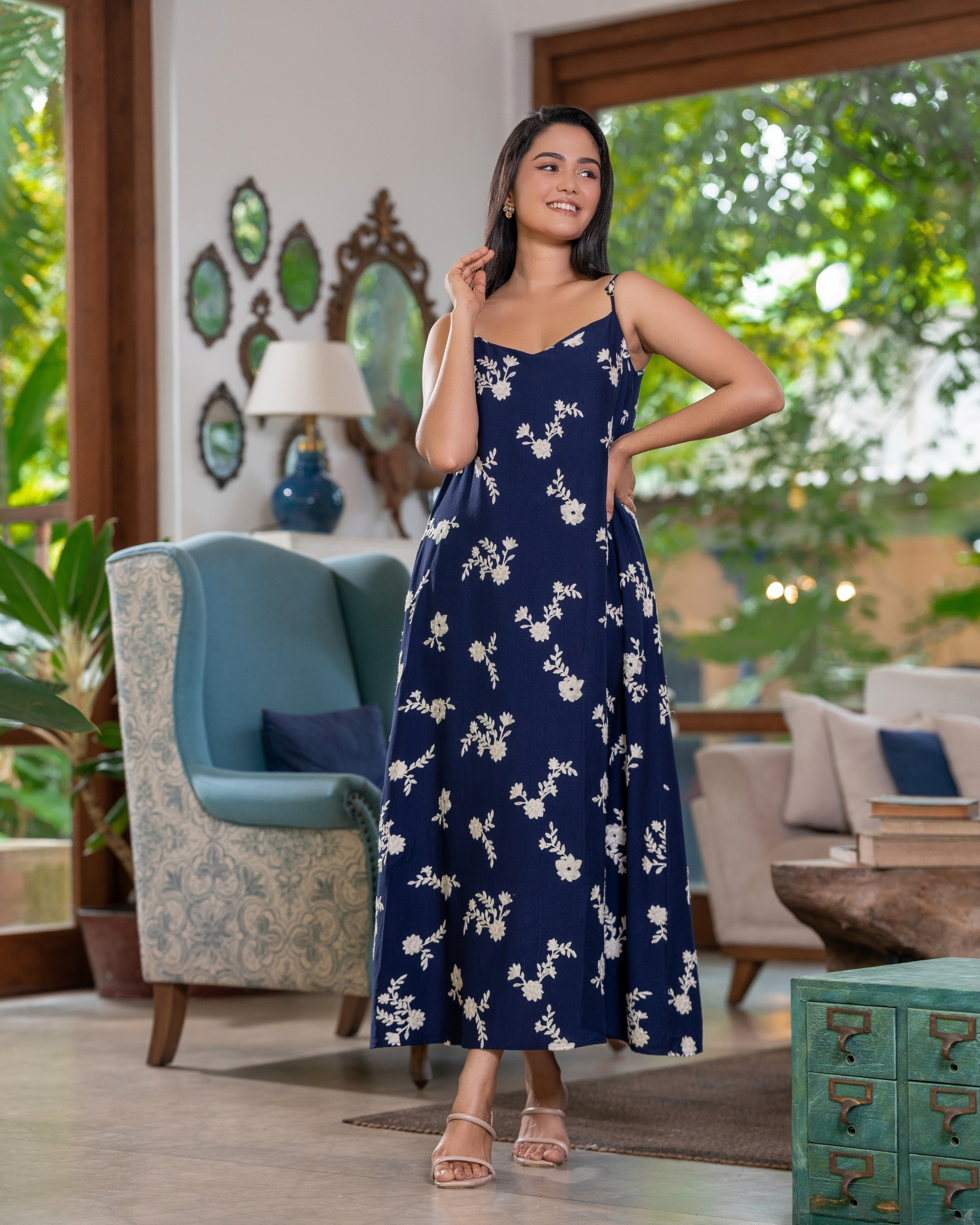 Embroidered Strappy Maxi Dress - Image 4