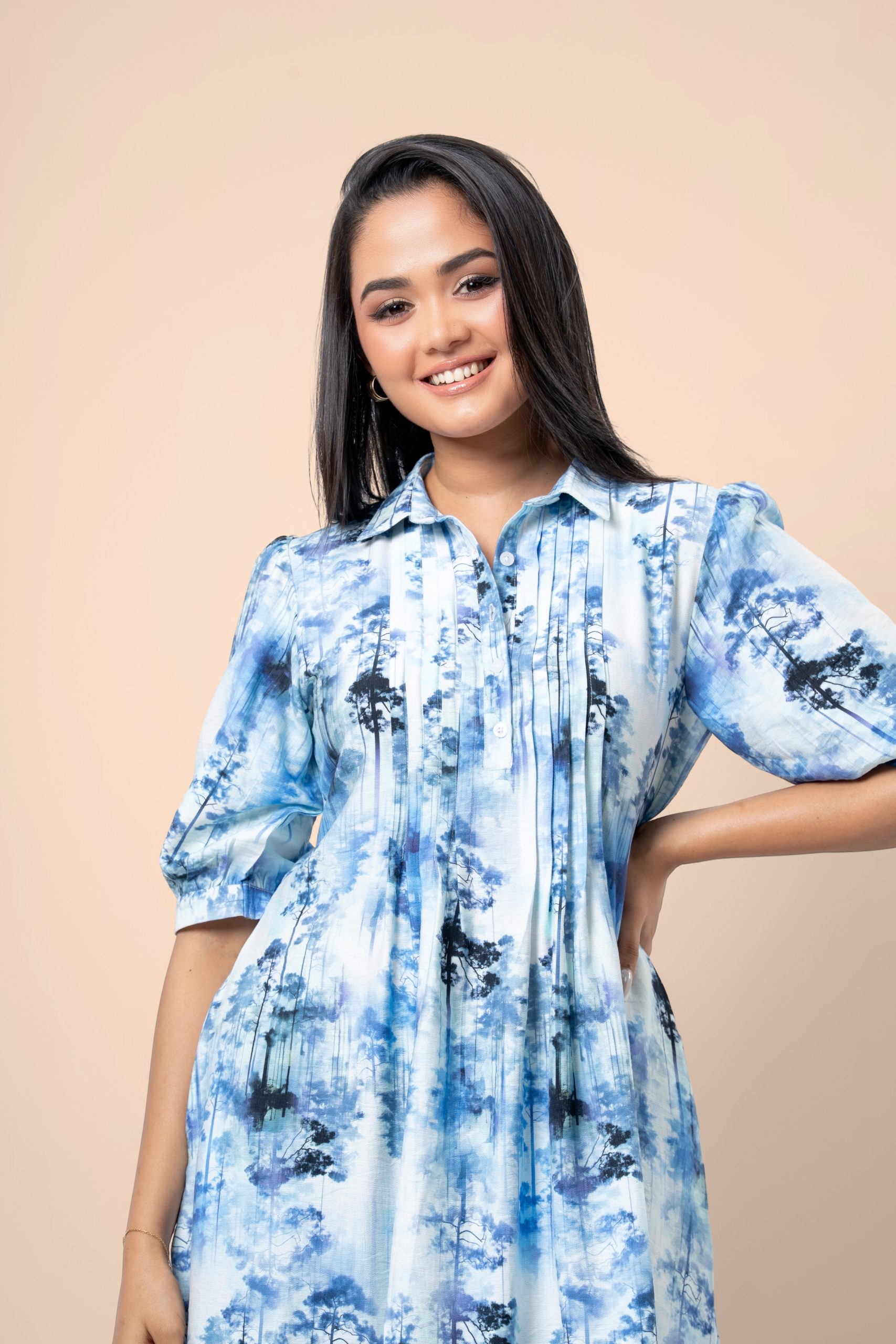 Pintuck Detail Short Shirt Dress