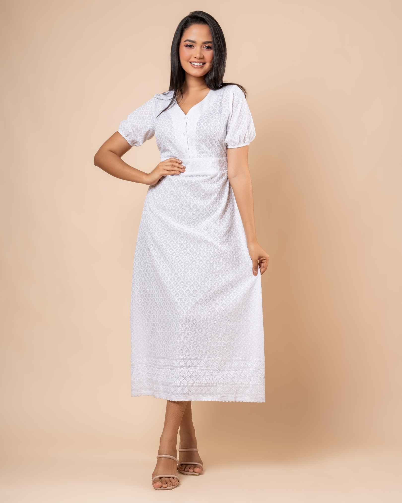 Scallop Hem Detail Half Button-Down Maxi Dress - Image 3