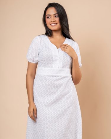 Scallop Hem Detail Half Button-Down Maxi Dress