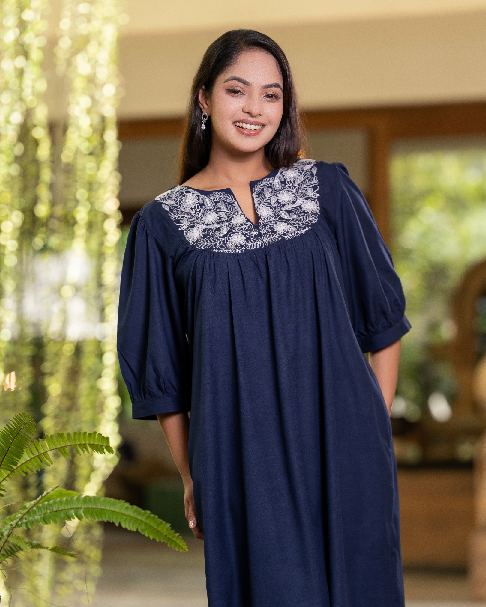 Yoke Embroidery Detail Midi Dress