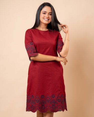 Scallop Embroidered Hem Detail Short Dress