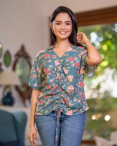 Front Ruching Detail Maggie Sleeve Blouse