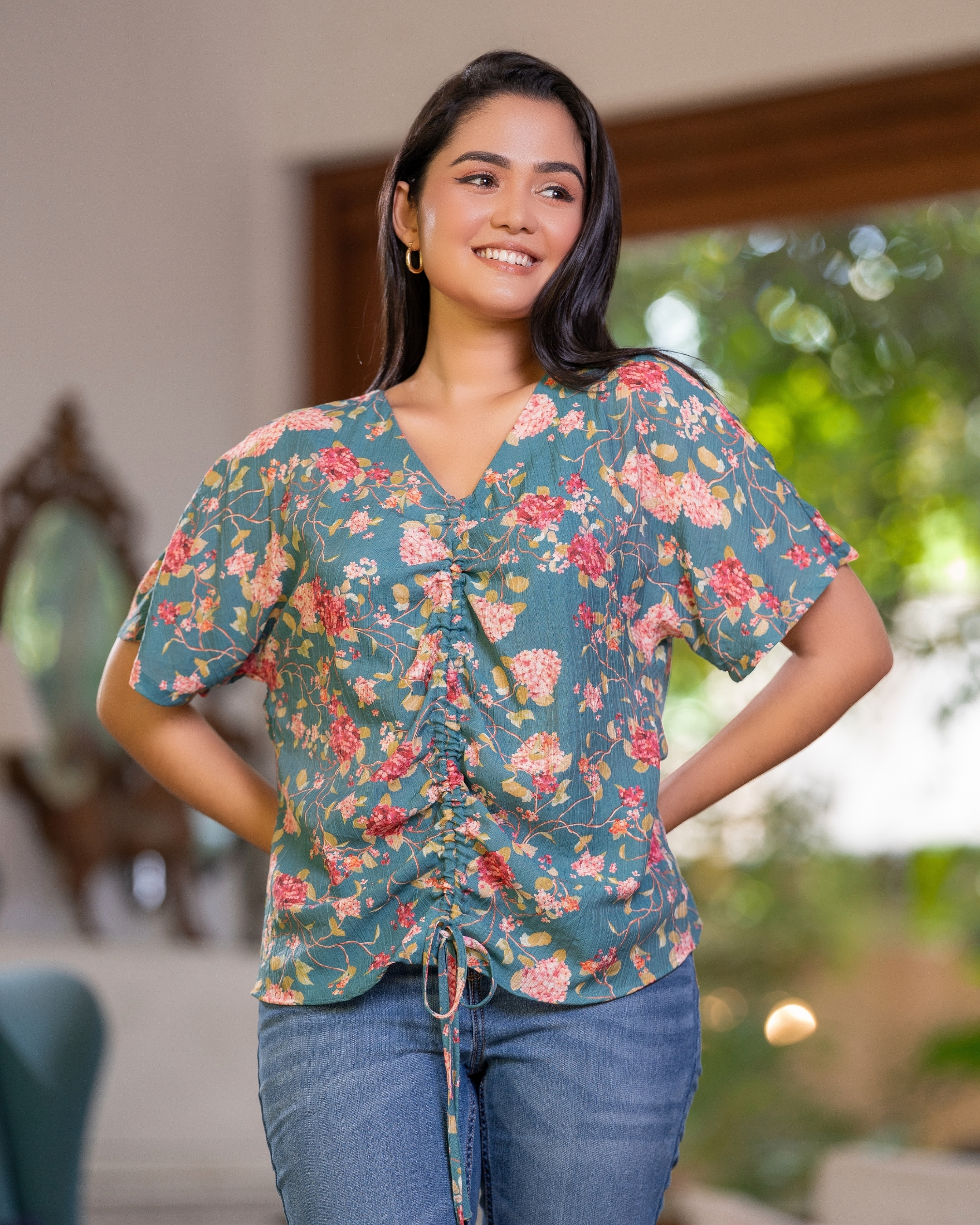 Front Ruching Detail Maggie Sleeve Blouse - Image 2