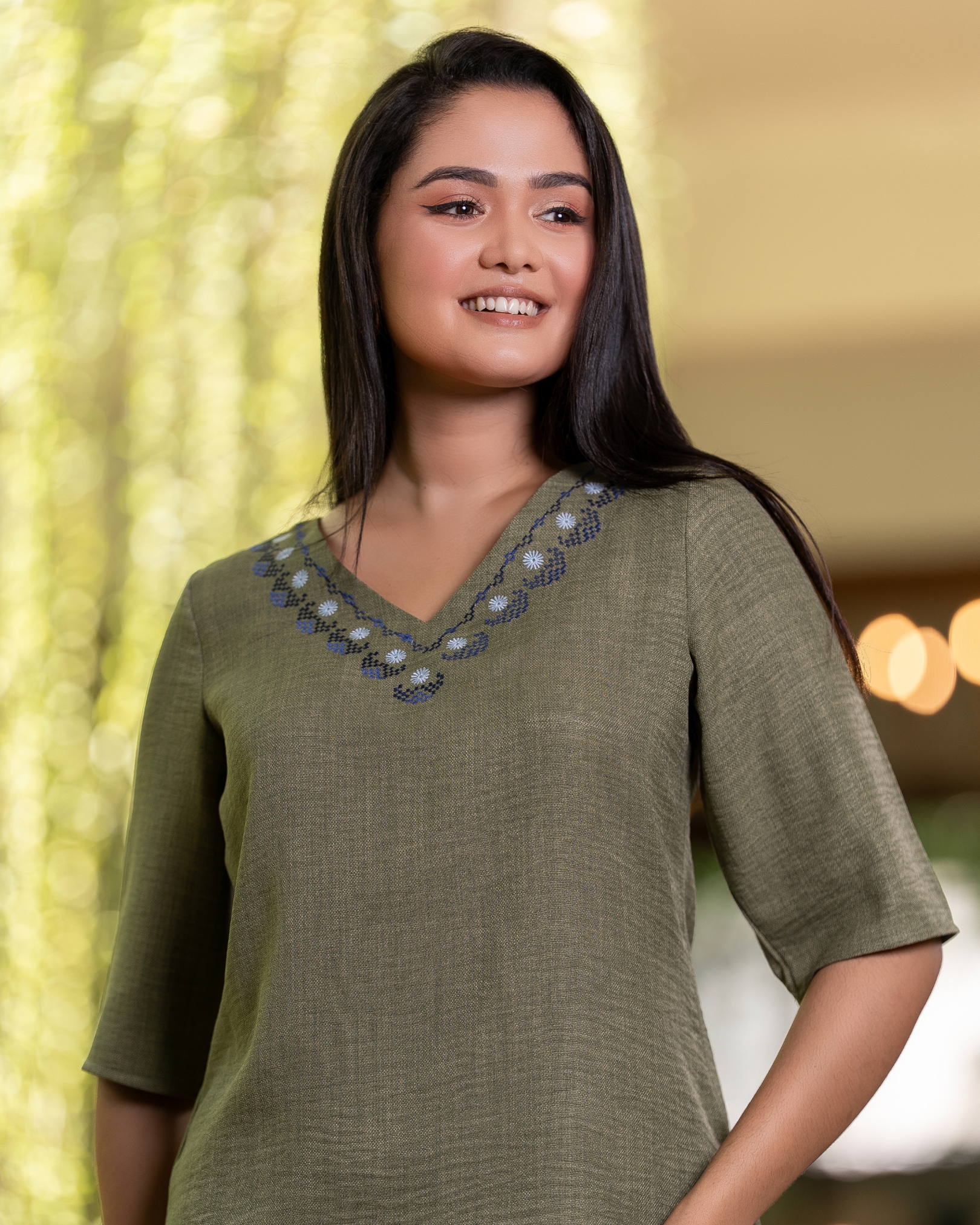 Embroidery Detail V-Neck Blouse - Image 2