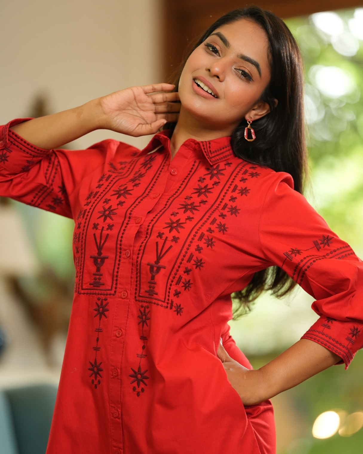 Button-Down Front With Embroidery Detail Short Dress - Image 2