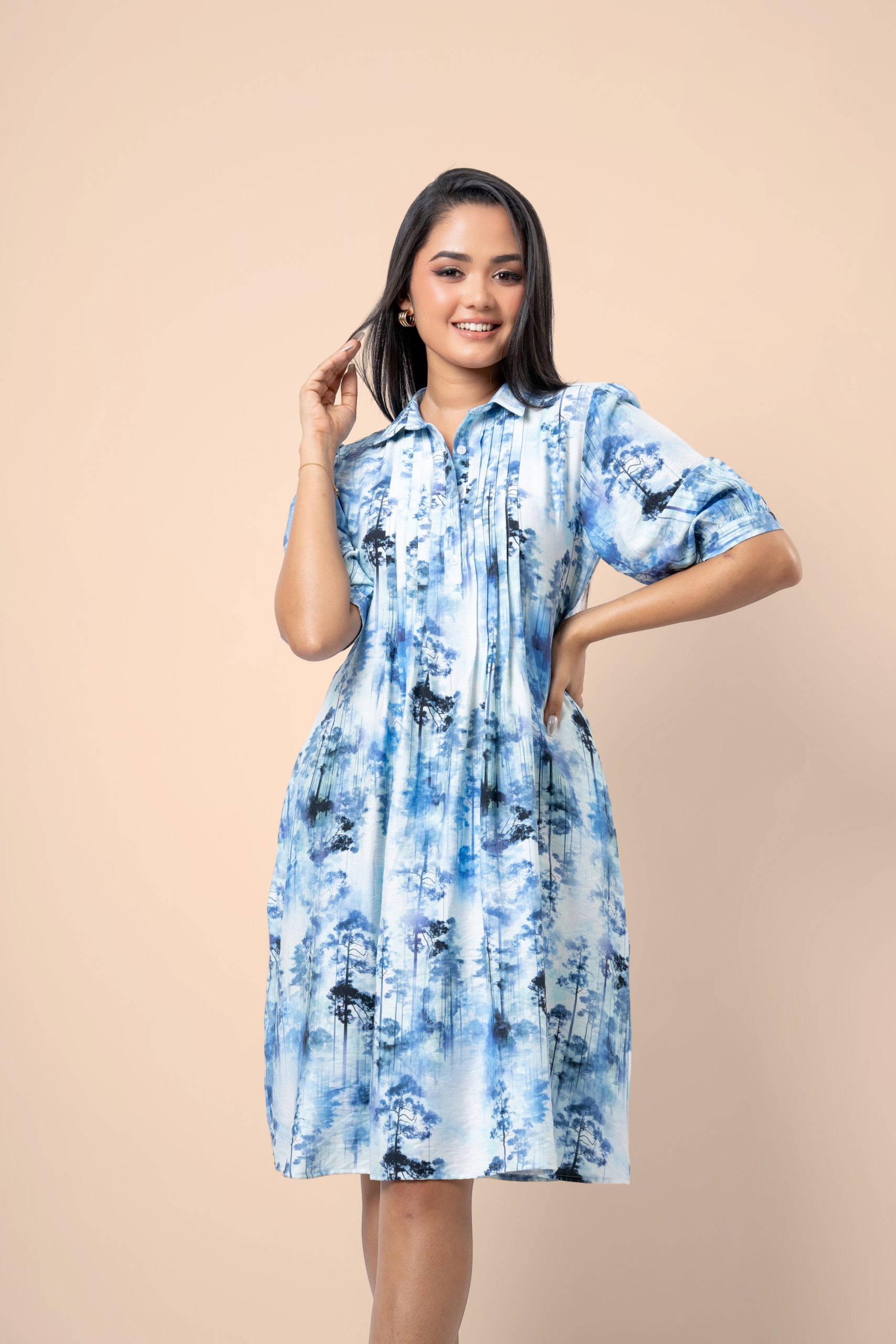 Pintuck Detail Short Shirt Dress - Image 2