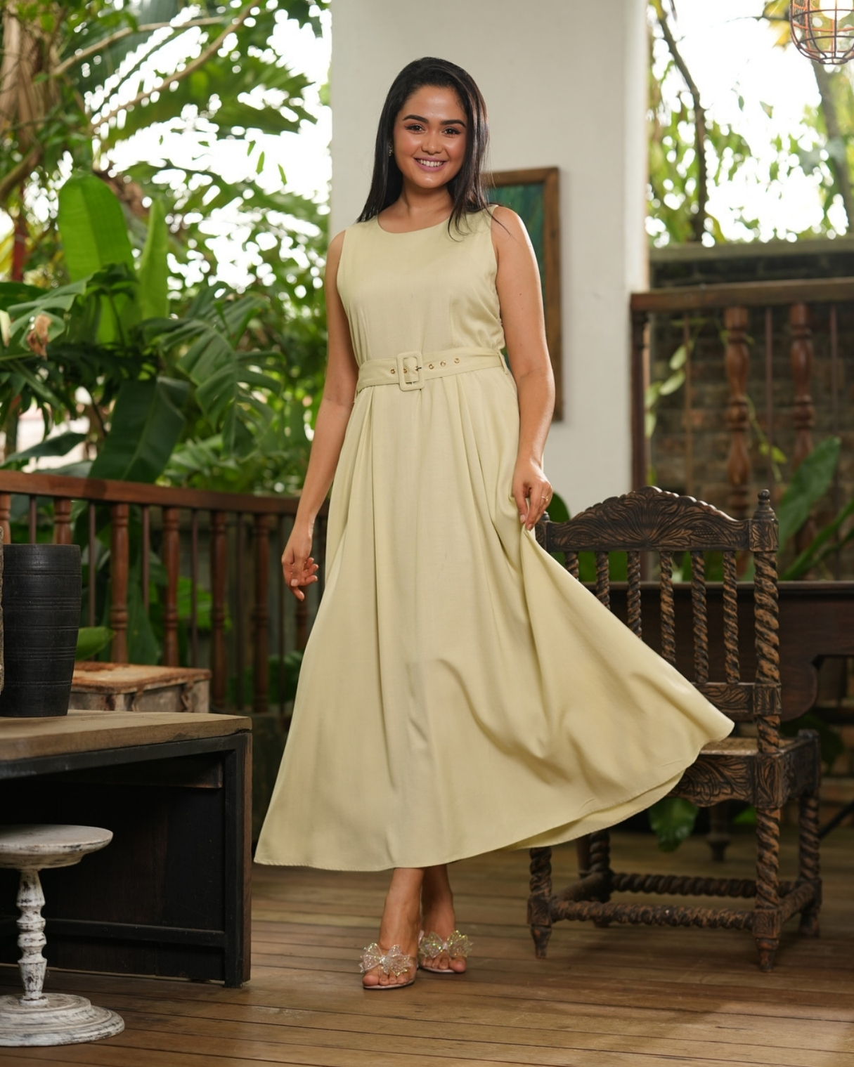 Sleeveless Waist Belted Long Dress - Image 3