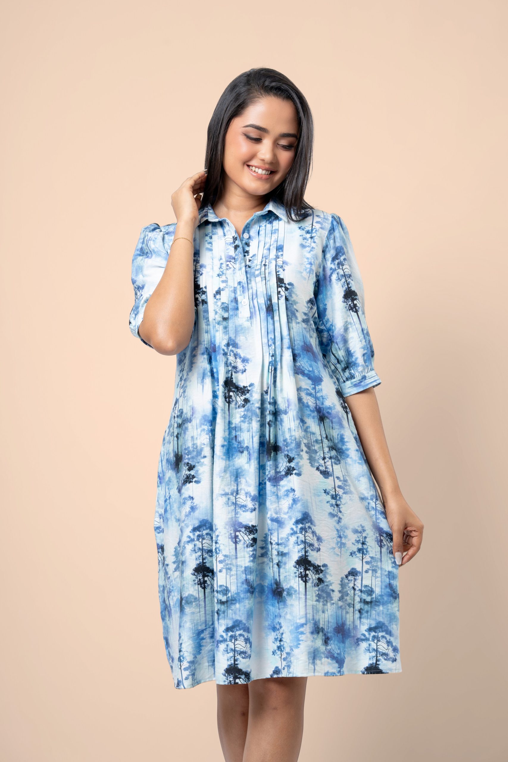 Pintuck Detail Short Shirt Dress - Image 3