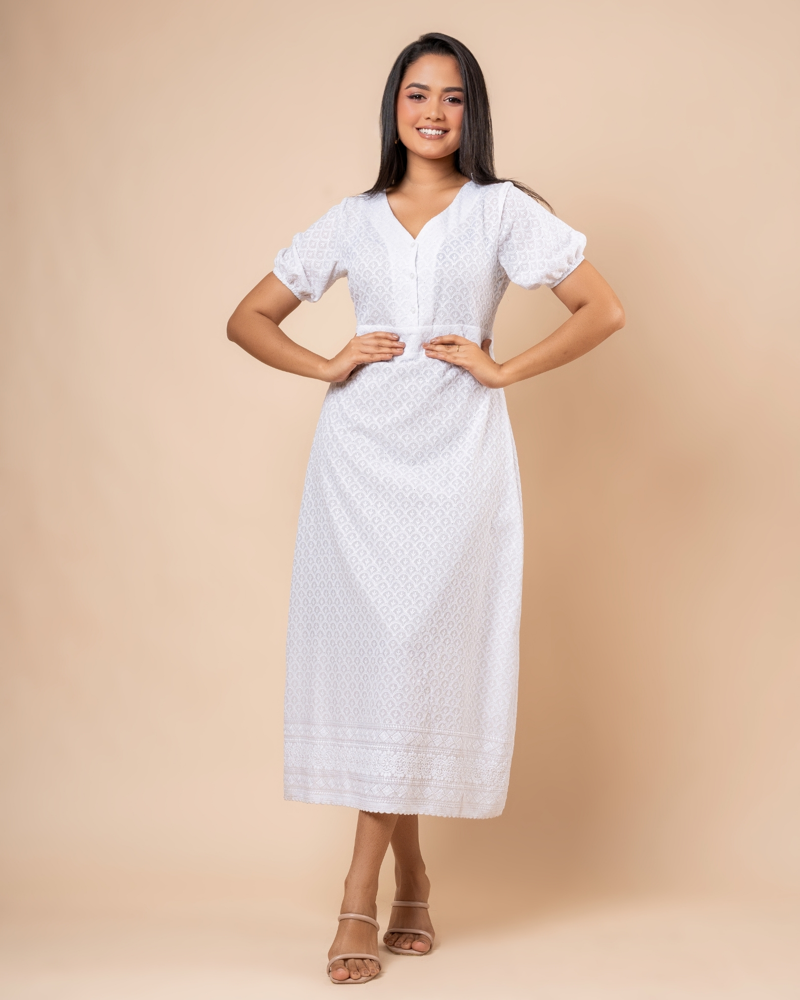 Scallop Hem Detail Half Button-Down Maxi Dress - Image 5