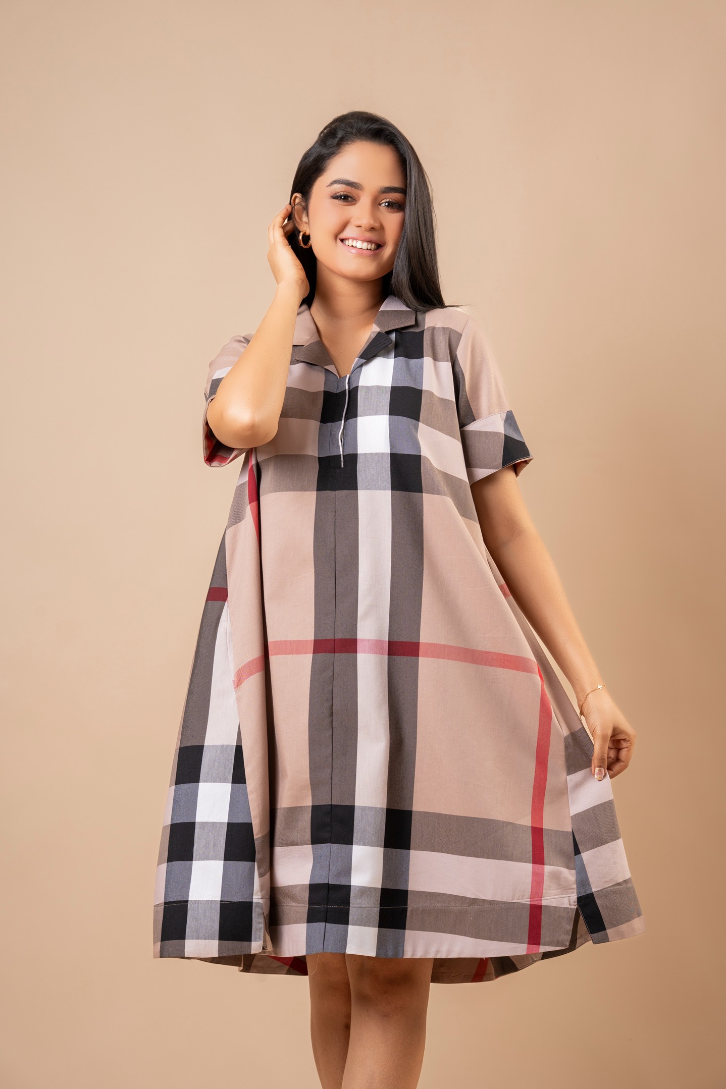 Plaid Printed Short Polo Tent Dress