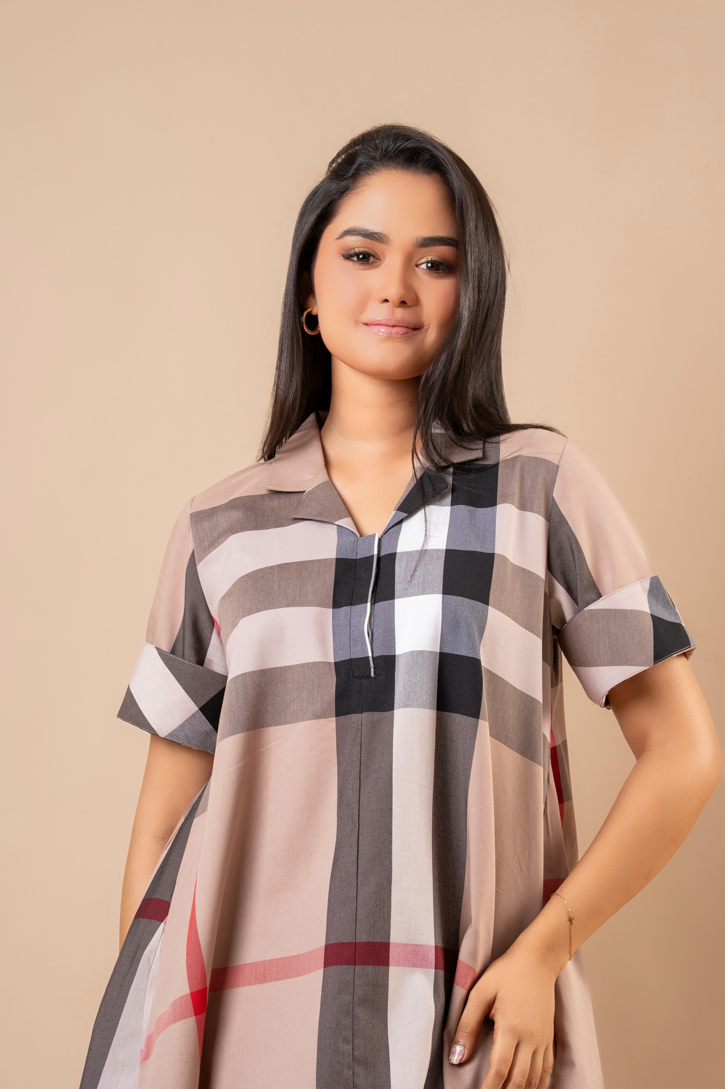 Plaid Printed Short Polo Tent Dress - Image 5