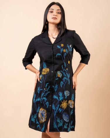 Floral Embroidery Detail Short Shirt Dress