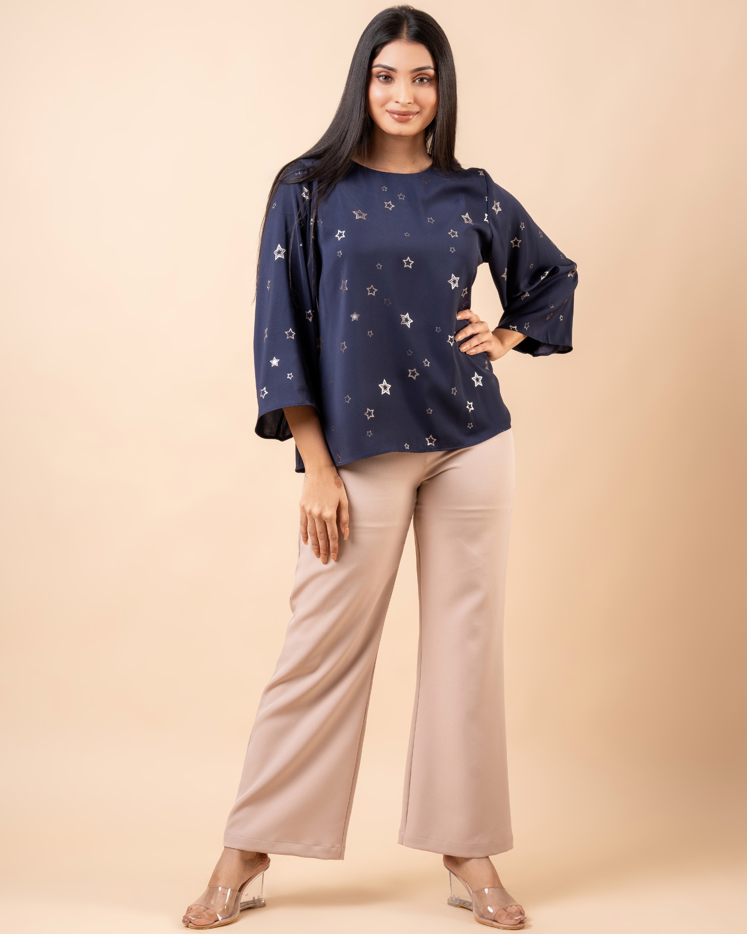 Star Patterned Bell Sleeve Top