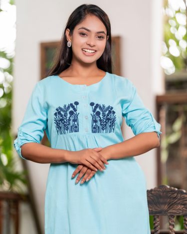 Floral Embroidered Sleeve Tab Detail Short Dress