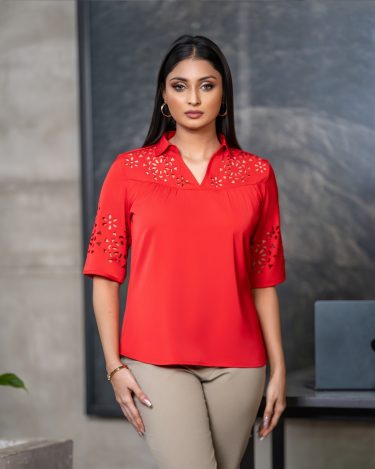 Yoke and Sleeve Laser Cut Detail Top