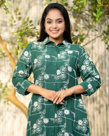 Floral Embroidery Detail Short Shirt Dress