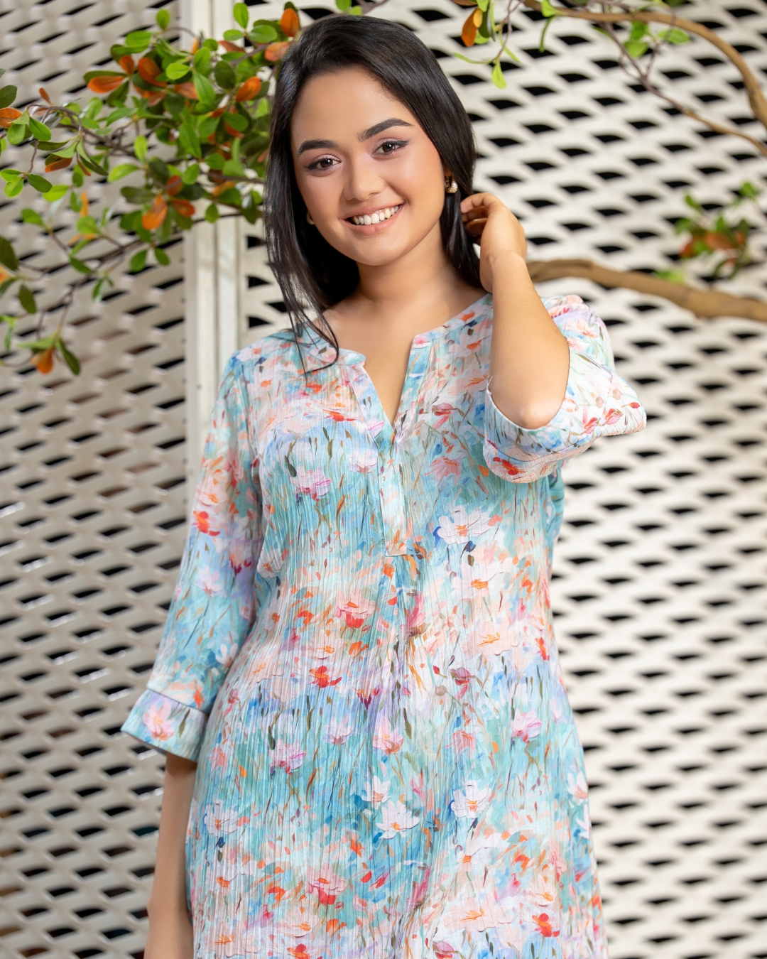 Half Placket Detail Long Top