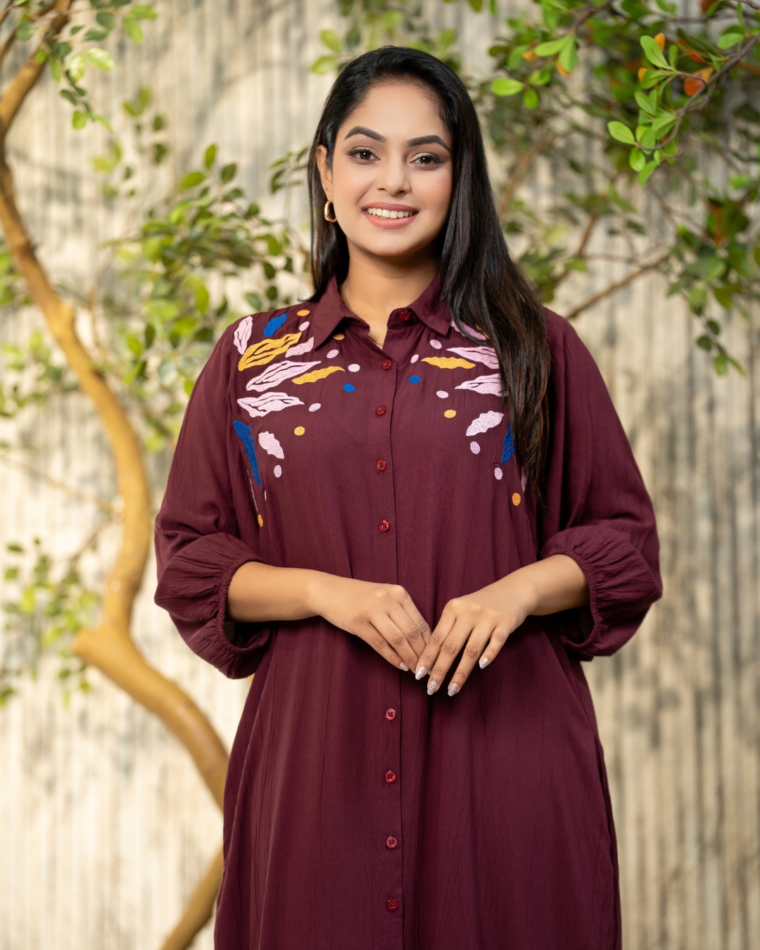 Embroidery Detail Short Shirt Dress