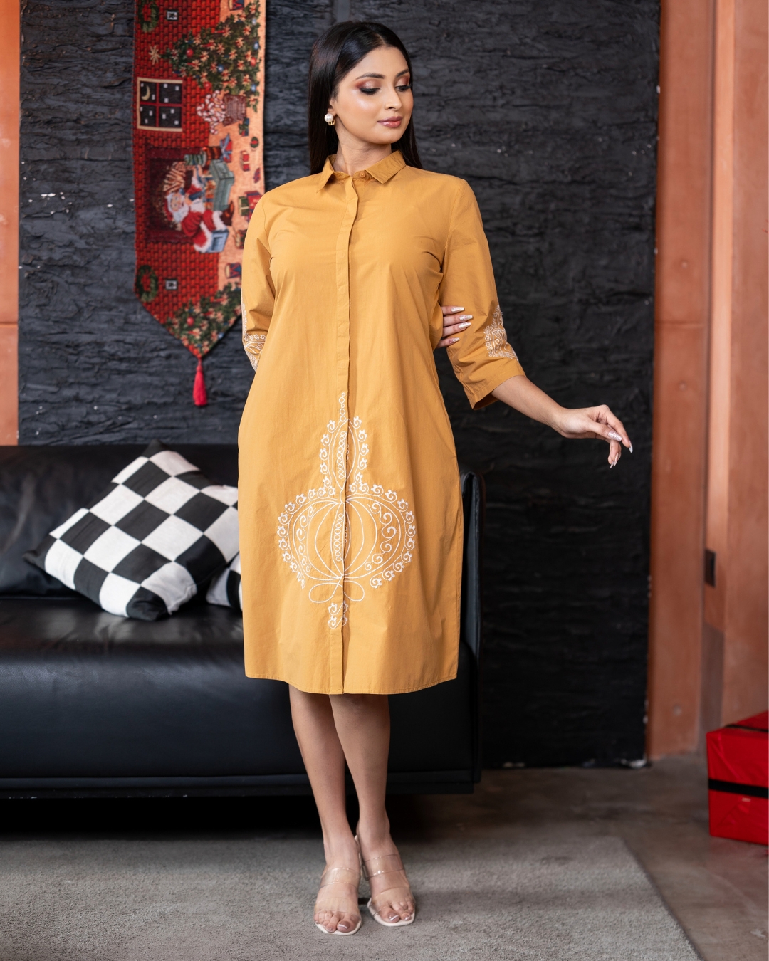 Embroidered Button Up Short Dress - Image 4