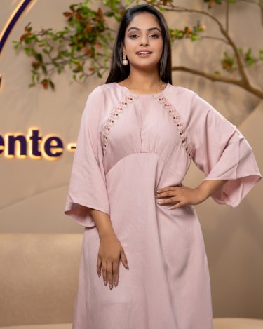 Raglan Sleeve Floral Embroidered Midi Dress