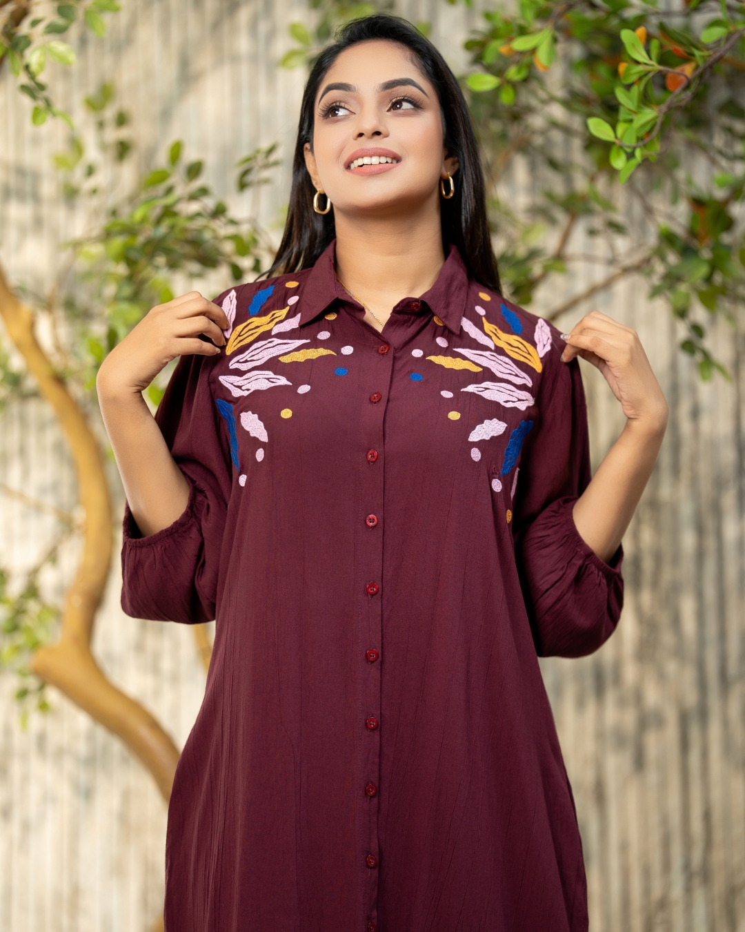 Embroidery Detail Short Shirt Dress - Image 2