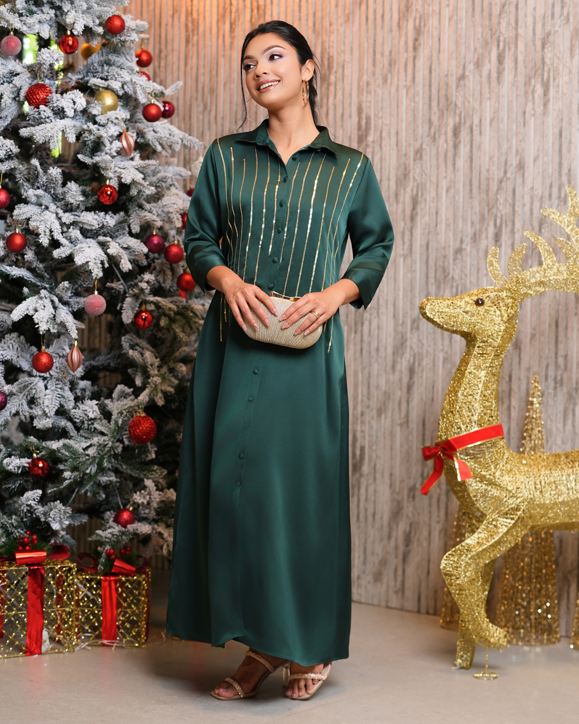 Sequin Embellishment Detail Maxi Shirt Dress - Image 9