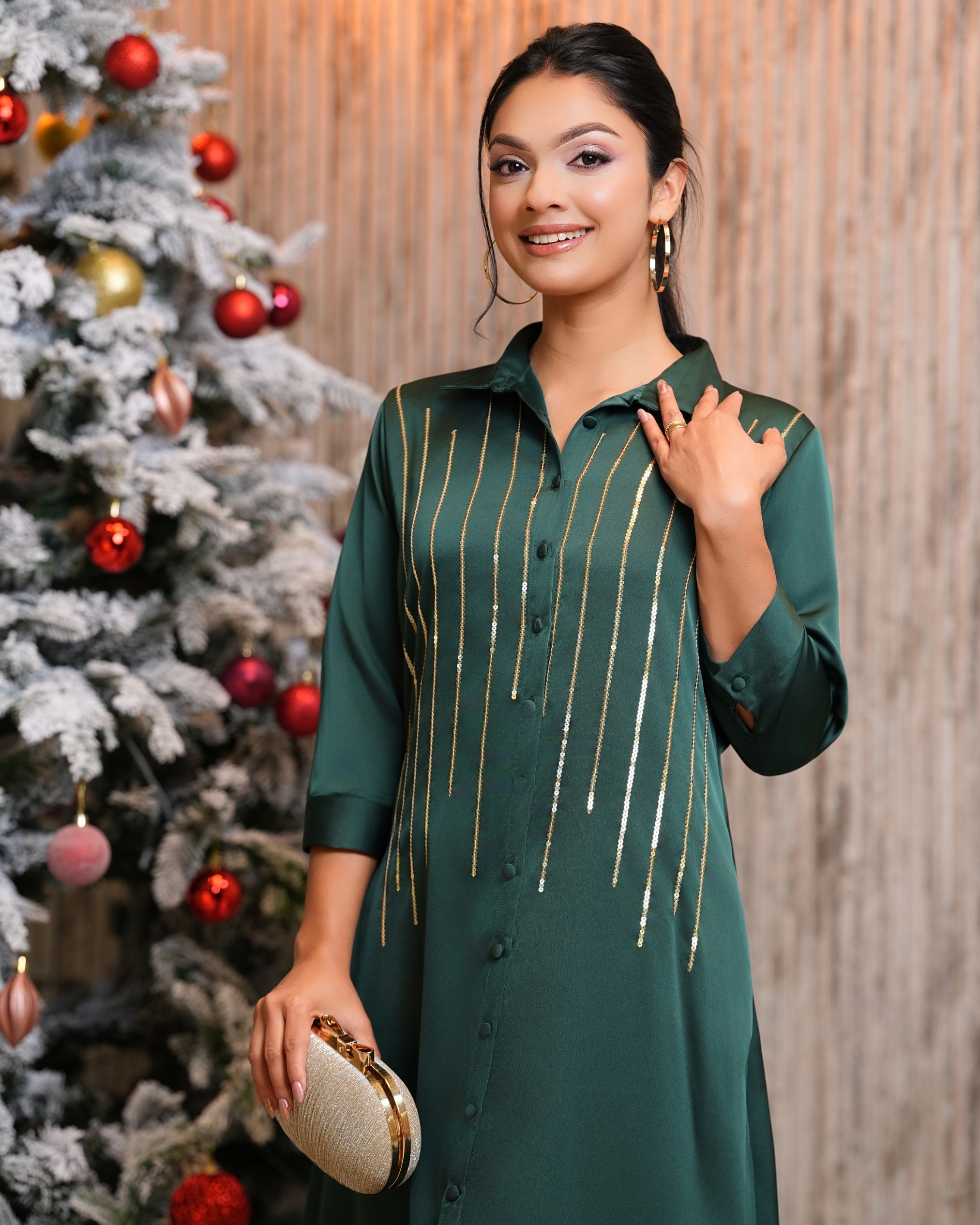 Sequin Embellishment Detail Maxi Shirt Dress - Image 7